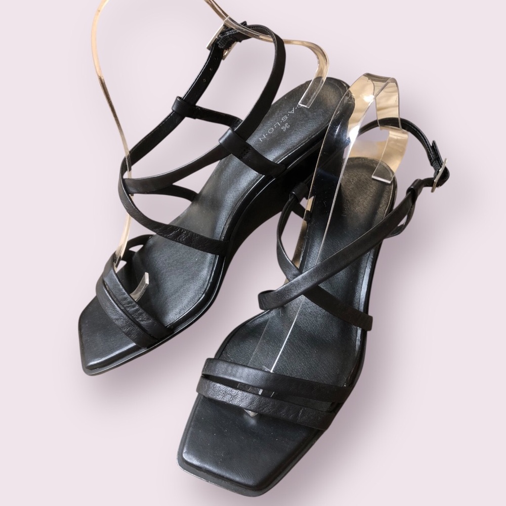 Caslon Black Strappy Square-Toe Low Heel Sandals